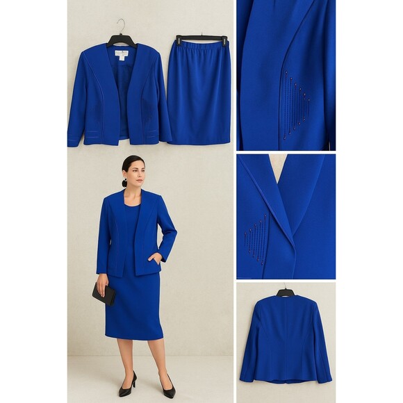 Vintage 80s 90s Che Studio by Kathy Che Women’s 14 Royal Blue Skirt Suit... - Picture 1 of 12
